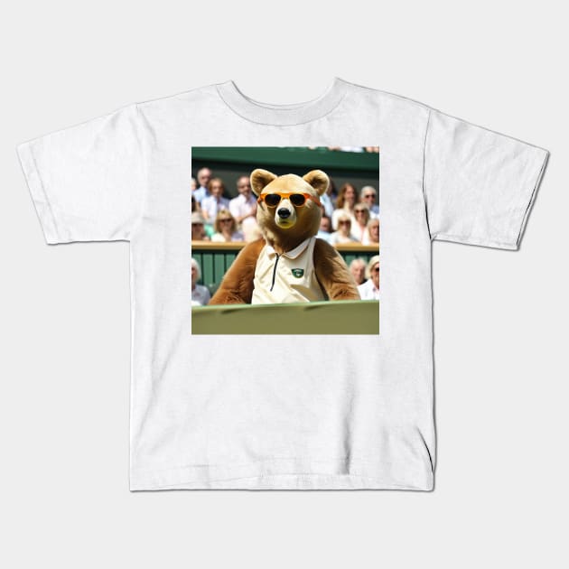 Teddy bear watching tennis at Wimbledon center court Kids T-Shirt by TopTennisMerch